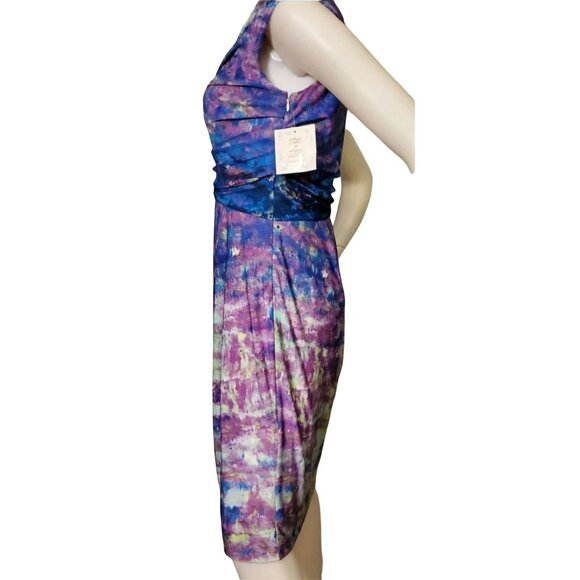 Suzi Chin Sm Y2k Dress Drape Neck Knee Length Sheath Tie-dye Bodycon Dead Stock - Picture 13 of 14